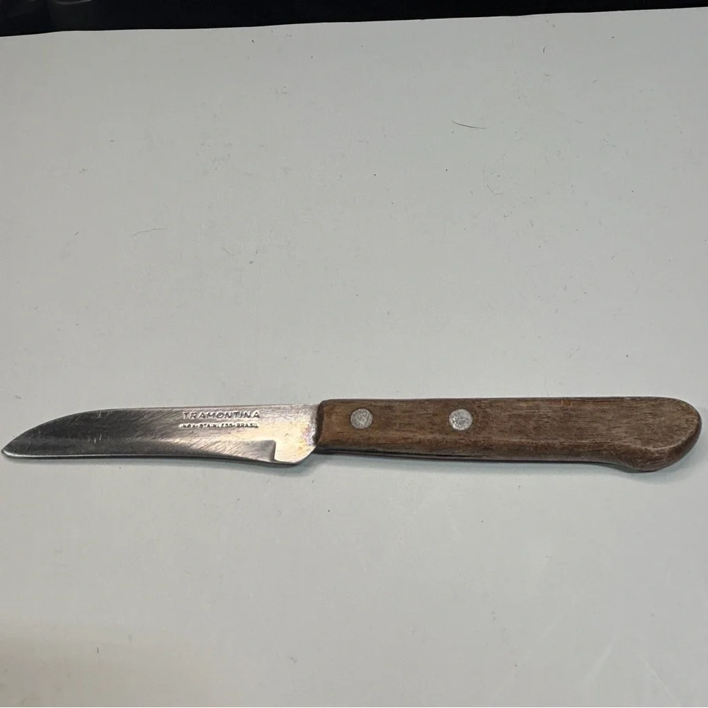 Tramontina 3-Inch Paring Knife Wood Handle 2 Rivets Brasil Vtg Peeling